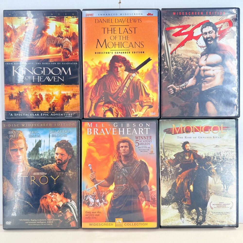 Braveheart 300 Troy DVD Lot Last of Mohicans Kingdom